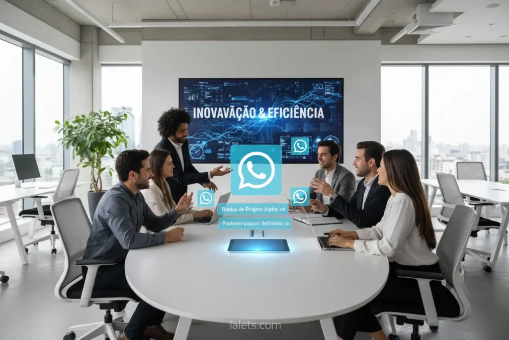 Empresários usando automação de atendimento no WhatsApp para empresas.