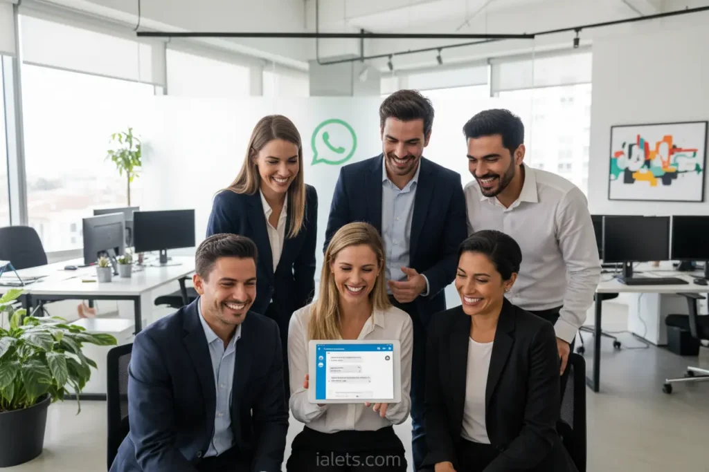 Profissionais usando automação de atendimento no WhatsApp para empresas